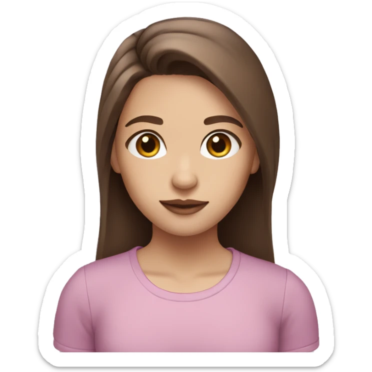 girl with brown hair long hair  brown eyes purple shirt soft pink lips sticker
