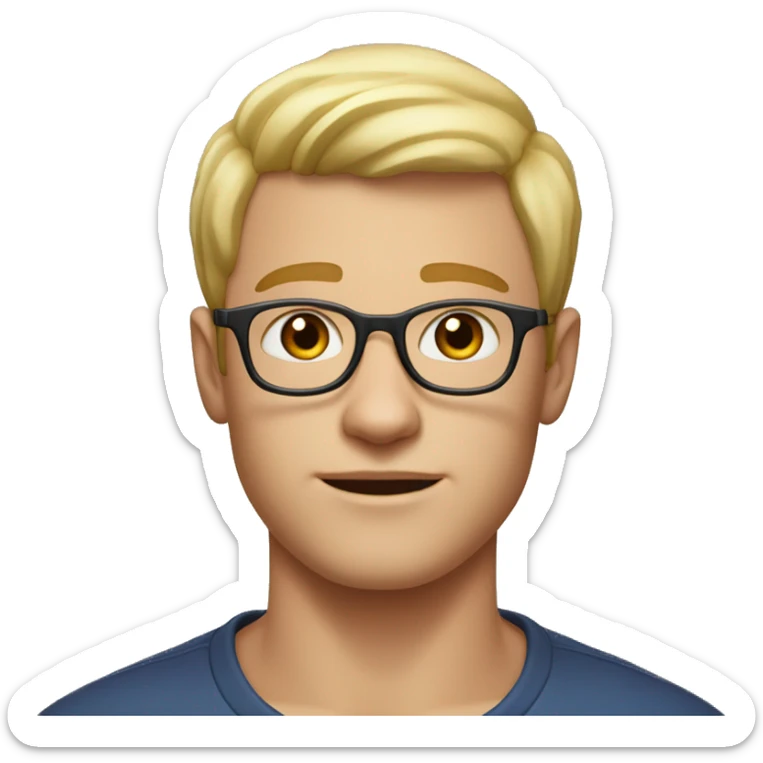 young man with shorter light blonde hair with round glasses, strong jaw slightly chiseled dimple on right side head only sticker