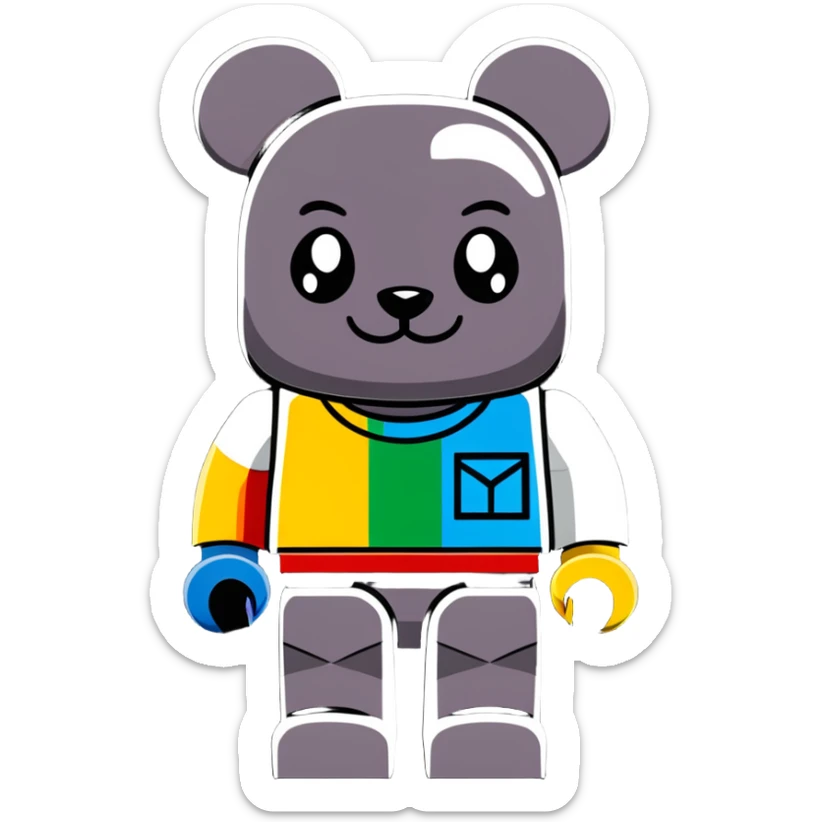 blocky Lego style bearbrick with X eyes, Lego brick joints, streetwear style, brand logos sticker