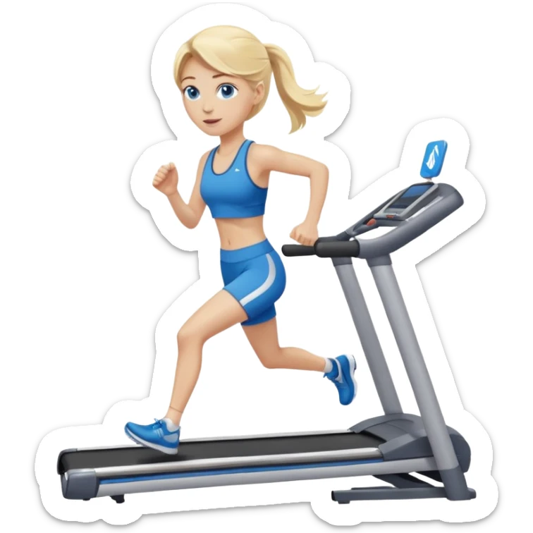Une femme blonde yeux bleus qui cours sur un tapis de course sticker