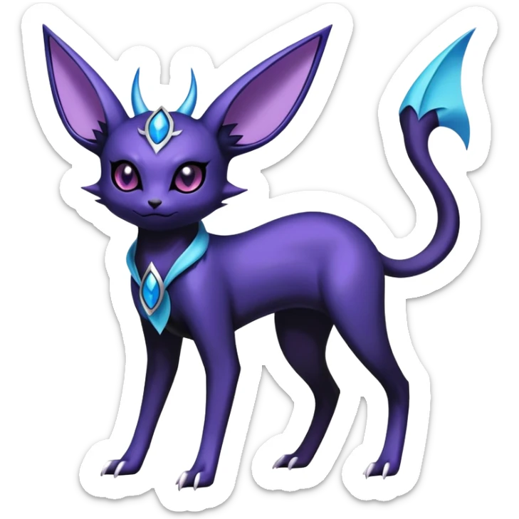 Shiny Exotic Badass Royal Mysterious Gothic Noibat-Espeon-Umbreon-Pokémon-Fakémon-hybrid-creature (full body) with horns sticker