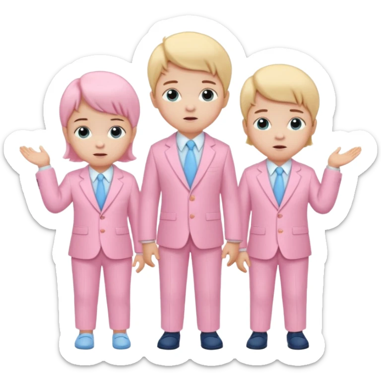 triplet toddlers with two girls in pastel pink clothes on each side and a boy in pastel blue suit in the middle sticker