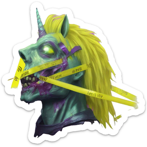 .Zombie_ Vaporwave black holographic oilslick zombie unicorn yellow caution tape and a vinyl sticker