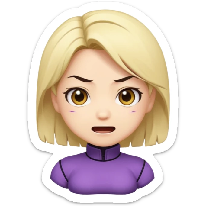 Chibi anime emoji of Nina Williams (Tekken), super-deformed proportions, big expressive eyes, minimal details, bold outlines, flat colors, cute facial expressions (smile, surprised, angry), sticker emoji style, clean background, wholesome and safe sticker