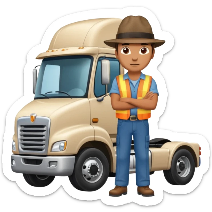 Kamyon şoförü Yarı Kamyon Karikatür çizimi kamyon yan dursun şoför de dışarda yanında olsun sticker