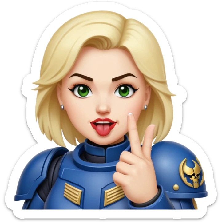 woman space marine crossed out middle finger and face with tongue out wink eye sticker