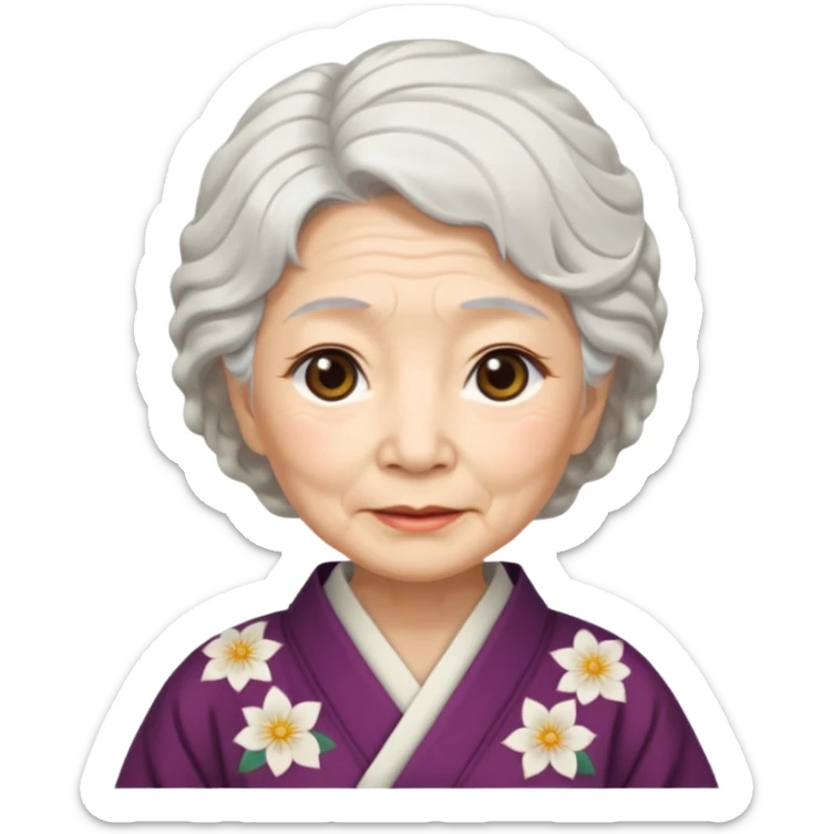 japanese culture old woman with white wavy hair and wrinkles sticker