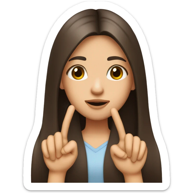 Brunette long straight hair girl, brown eyes, sending a kiss and doing heart hands  sticker
