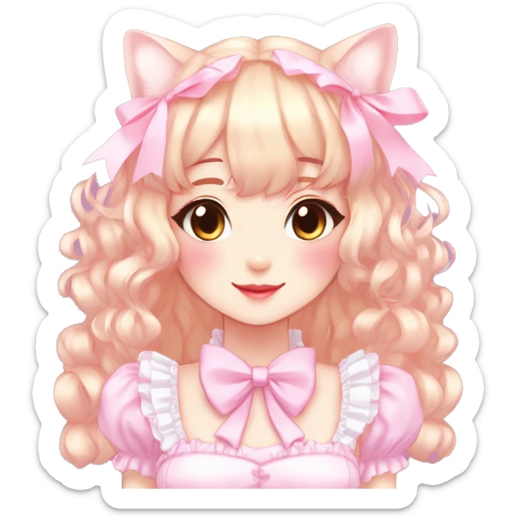 Shiny Blushing Cute Kawaii Beautiful Pastel Lolita Anime Catgirl Trending Style Cottagecore Pastelcore  sticker