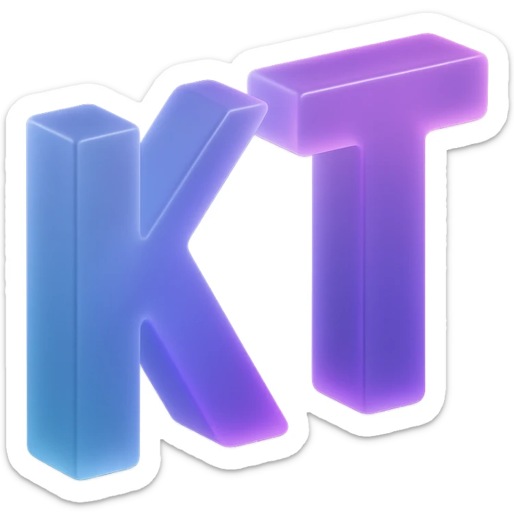 the letters KT with a fancy colorful gradient for the color with blue and purple sticker