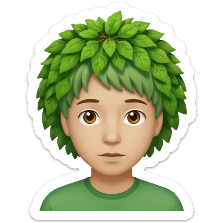The Tree of Wisdom of The Wiggles with light skin, brown eyes, green leaves wig, green shirt sticker
