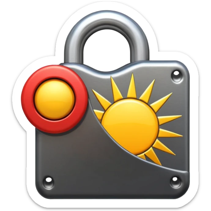 Emoji of a steel padlock snapping shut with a burst of energy lines and a rising sun silhouette behind it, symbolising tunnel vision, discipline, and a decisive new start. Bold minimal icon style, transparent background. sticker