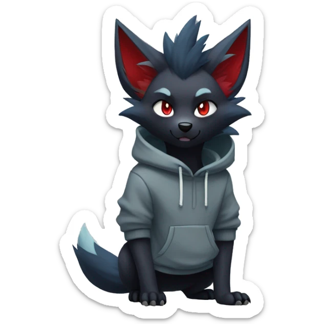 Cool Edgy Zorua-Zoroark-Mightyena with a collar and hoodie-sweater full body sticker