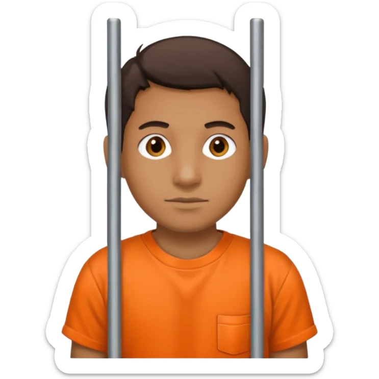 prisoner with orange shirt, metal bars in front of him and he holds the bars sticker