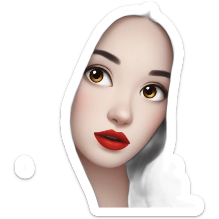 Beautiful young woman,Black hair,long hair,White skin,oval face,big eyes,Blackeyes,Redlips,Chinese sticker