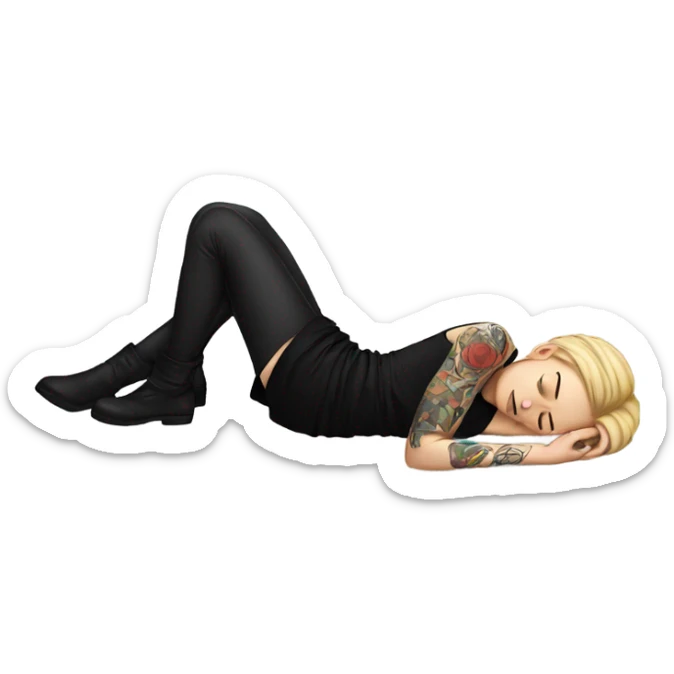 White Girl with tattoos and black skirt asleep on floor sticker