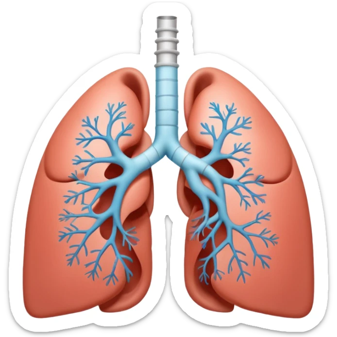 A 3D cartoon medical diagram showing lungs and airways inside a human silhouette, realistic Memoji-style. sticker