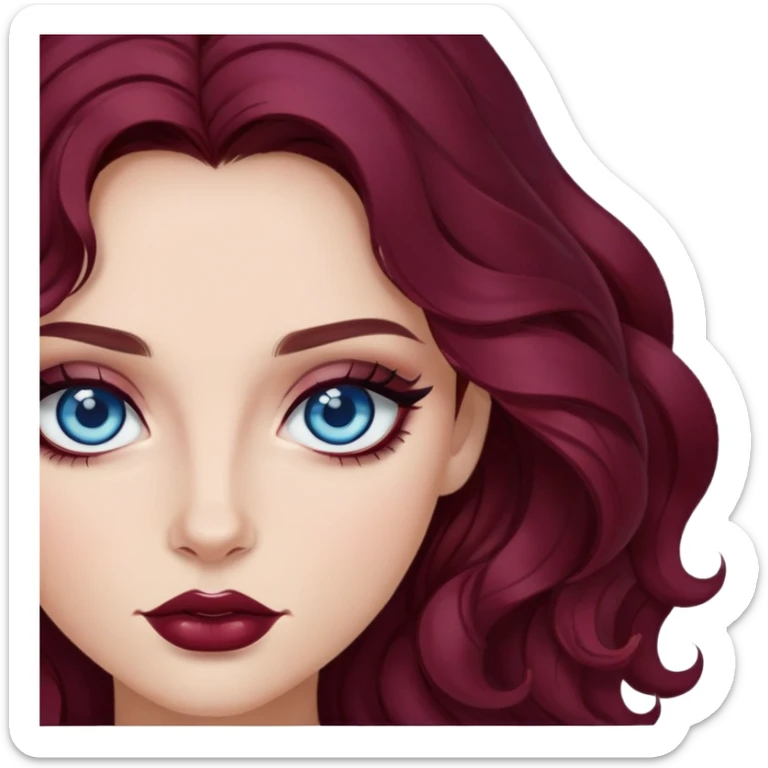 pretty long hair wavy dark wine red hair baddie with eyeliner and blue eyes sticker