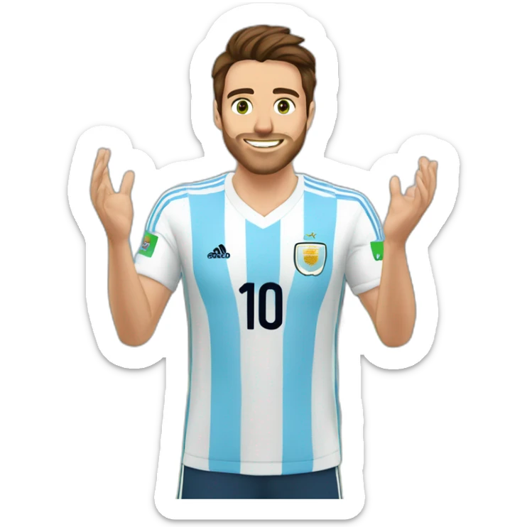 27-year-old man with brown hair, green eyes and an Argentine national team shirt applauding condescendingly sticker