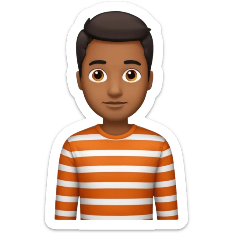brown man wearing burnt orange and white vertically striped shirt and black jeans sticker