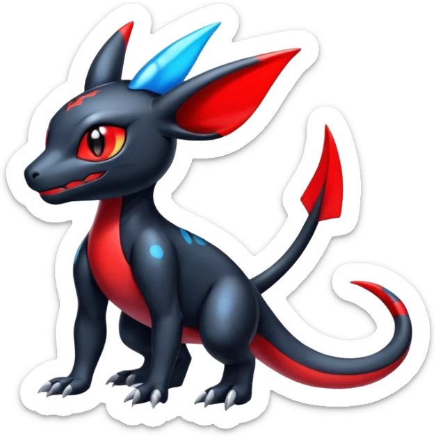 Cute Shiny Guilmon-Salandit-Umbreon-Fakémon-hybrid-creature (full body)  sticker