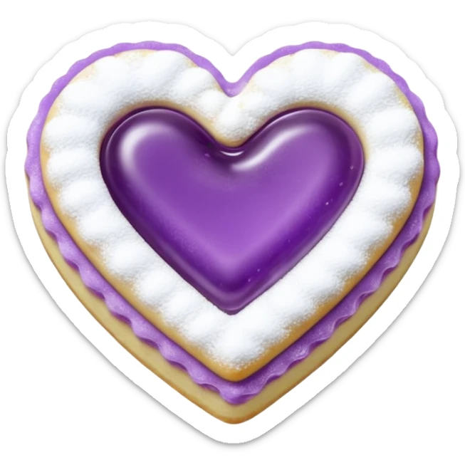 Realistic shortbread cookie in the shape of a heart with Pale Purple color jelly middle filling and sprinkled powder sugar on top. sticker