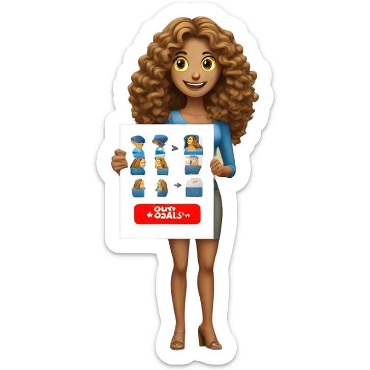 Tan woman with long curly hair relator with for sale sign  sticker