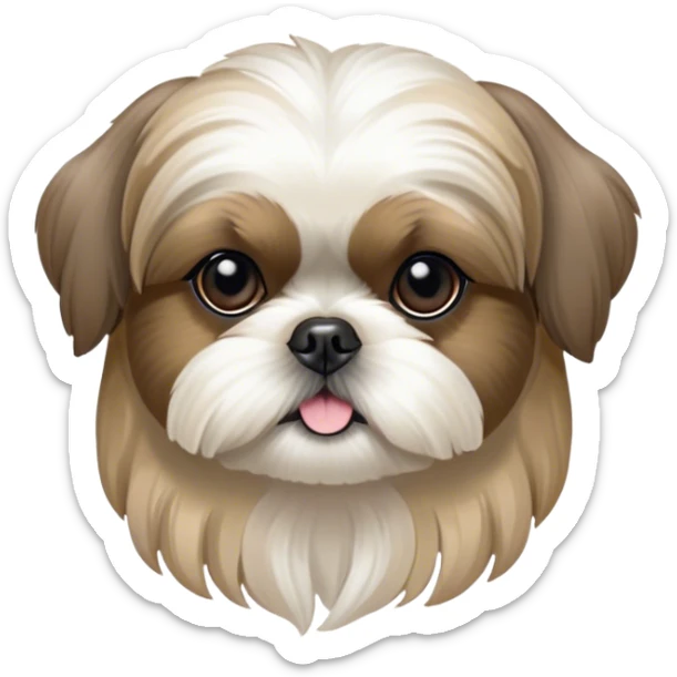Cinematic Noble Shih Tzu Portrait Emoji, Poised and elegant, with a luxurious, flowing fur in refined muted tones, delicate features and wise, gentle eyes, simplified yet meticulously detailed, glowing with a soft, regal radiance, high shine, exuding quiet dignity and timeless charm, soft glowing outline, capturing the essence of a noble Shih Tzu that epitomizes refined poise! sticker
