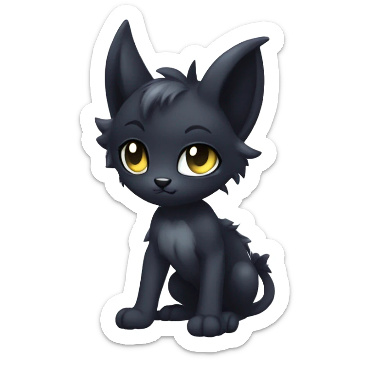 Anthro Dark Beautiful Shiny Edgy Cool Shy Grumpy FurSona Feline-Bat-Fakemon Long Emo Hai-bangs  Vtuber Model sticker