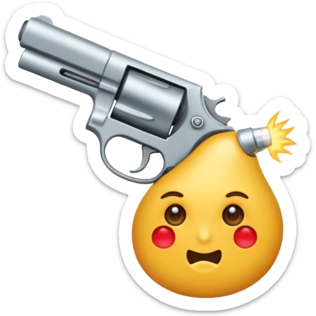 Un emoji normal que se muerde el labio, tiene los ojos cerrados y se apunta al brazo con la mano en forma de pistola sticker