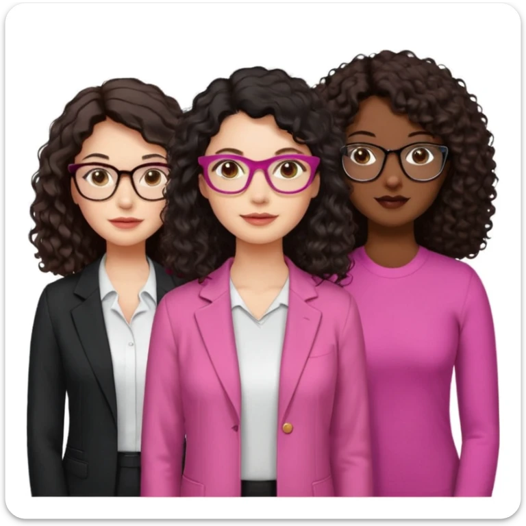 Una mujer con el cabello liso,negro,blanca y cara perfiladita otra con el pelo odulado medio crespito y blanca pelo marrón y otra con el pelo odulado medio liso morenita y con gafas rosada y por último otra Morena oscurita con el pelo rizado-crespo y gafas doradas  sticker