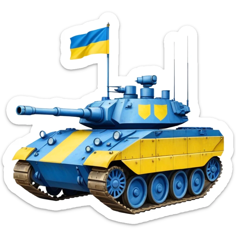 Tank with Ukrainian blue and yellow flag colors, military combat vehicle sticker
