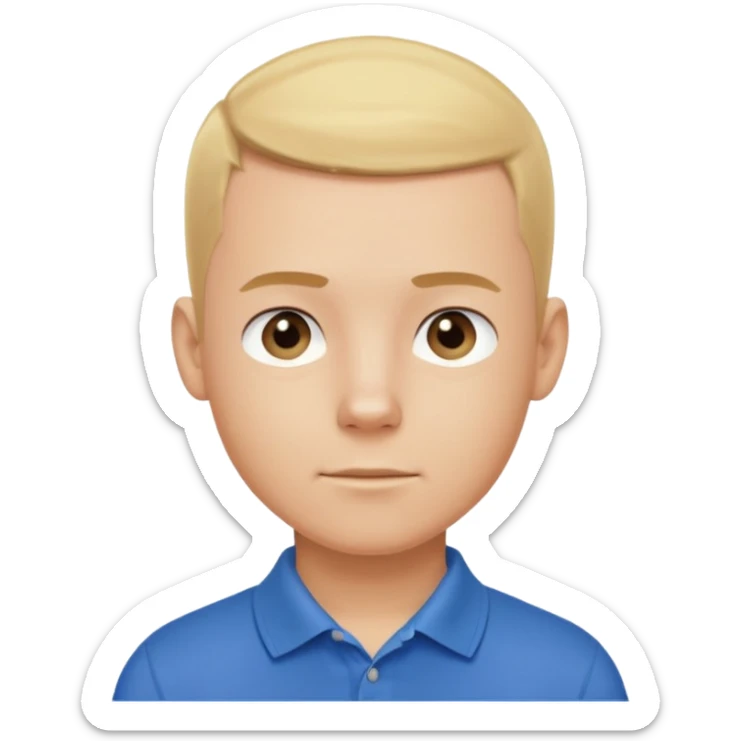 emoji of a young gentleman, buzz cut blonde hair, wearing a polo shirt, confident expression sticker