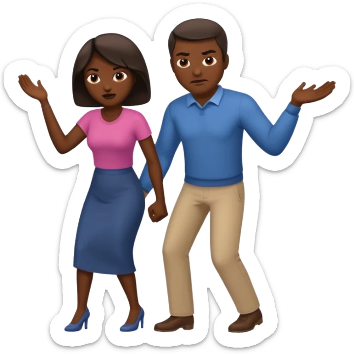 a man angrily moving his wife out the way she looks satisfied sticker