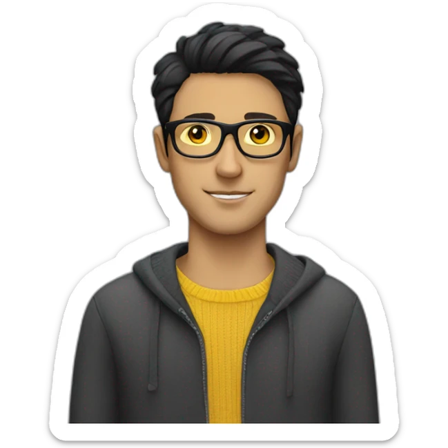 White man with yellow tinted glasses and black hair in a jumper sticker