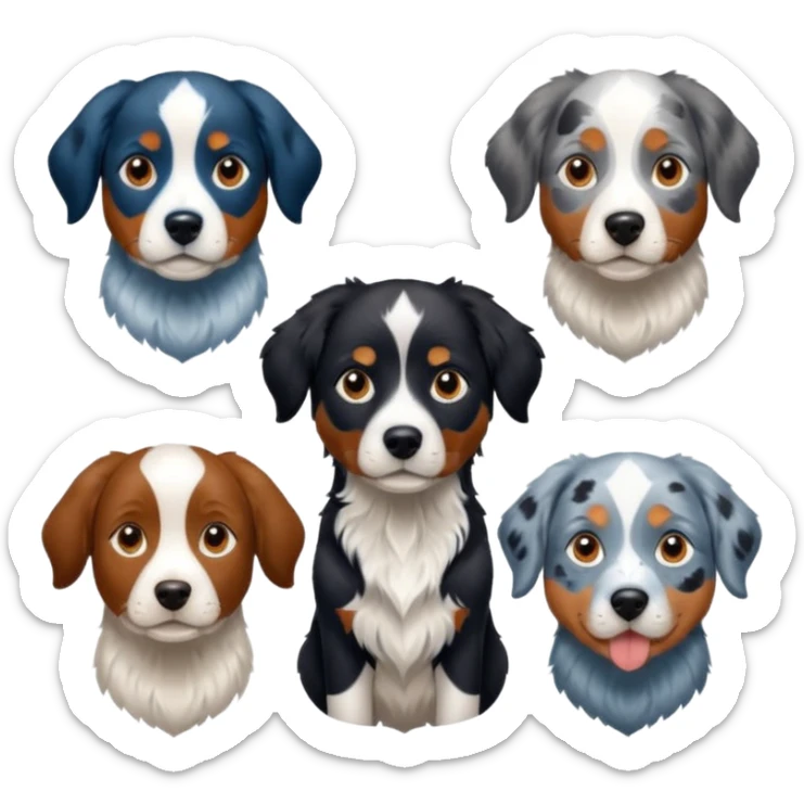 Un chien de chasse, épagneul breton, avec un labrador noir, et un berger Australien bleu merle. sticker