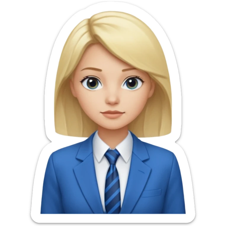 une femme blonde jolie avec une chemise blanche et une veste a manche longues et cravate bleu sticker