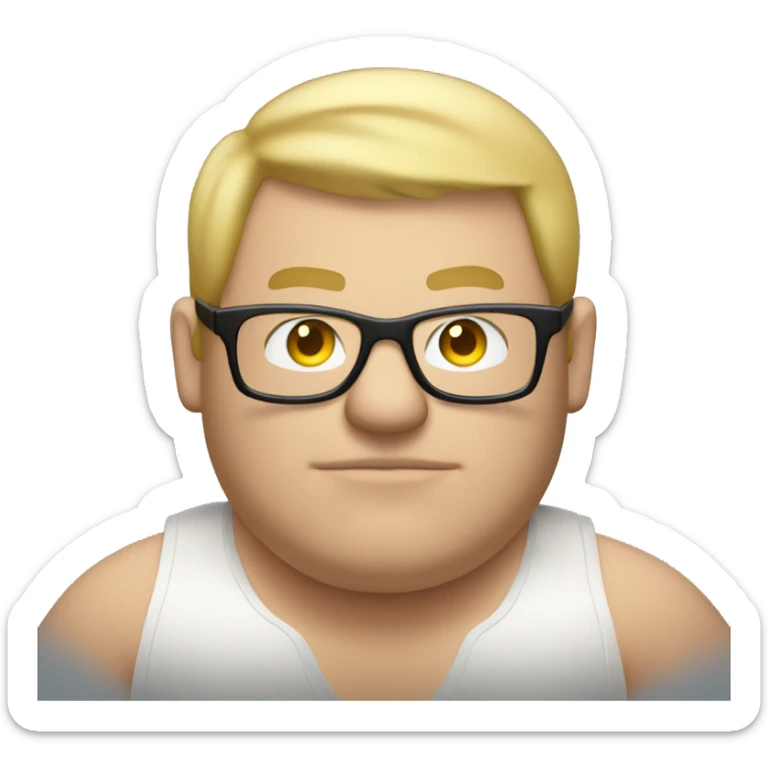 A fat guy with no shirt on with blonde hair and glasses typing on a keyboard  sticker