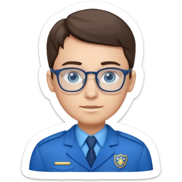 Generate from my photo blue eyes with glasses wearing care blue uniform sticker