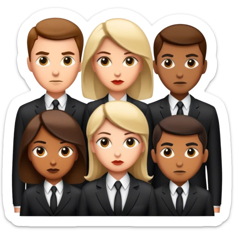 A group of secret intelligence agents in formal suits, with one being a woman and the rest being men. They appear serious, professional, and mysterious, working together as a team sticker