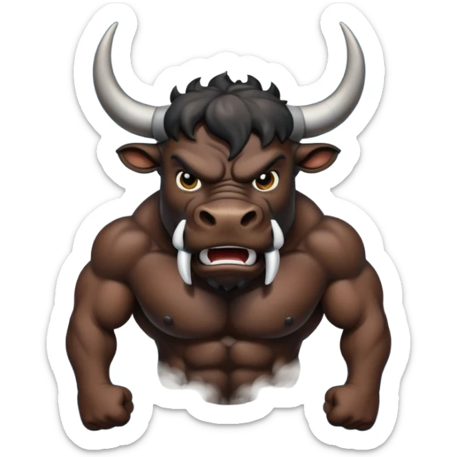 Emoji of an angry black powerful bull with steam coming out of its nose sticker