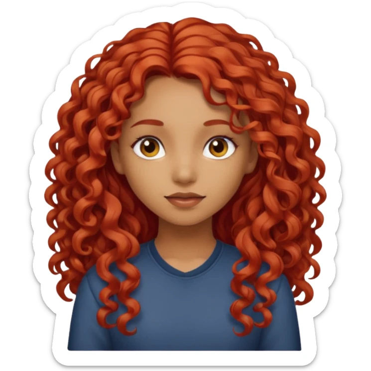 Chica morena clara con el pelo con rizos ni tan sueltos pelo largo  pero tampoco como un afro del color rojo no tan llamativo sticker