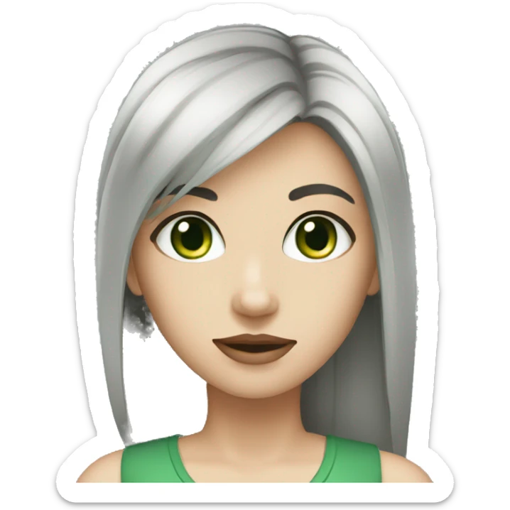 admin, black hair, girl, white skin, straight hair, green eyes sticker
