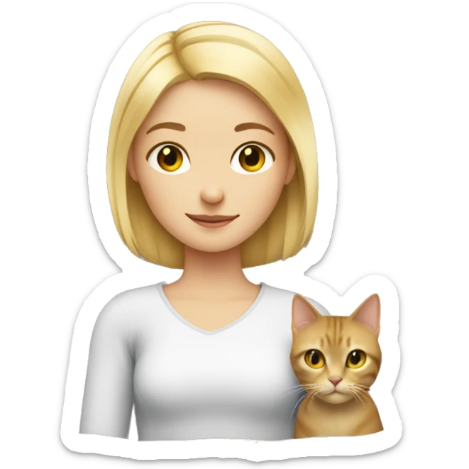 blonde girl With a square cut and a European cat in his arms sticker