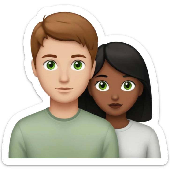 A boyfriend with light brown hair and green eyes next to his girlfriend with black eyes and black hair sticker