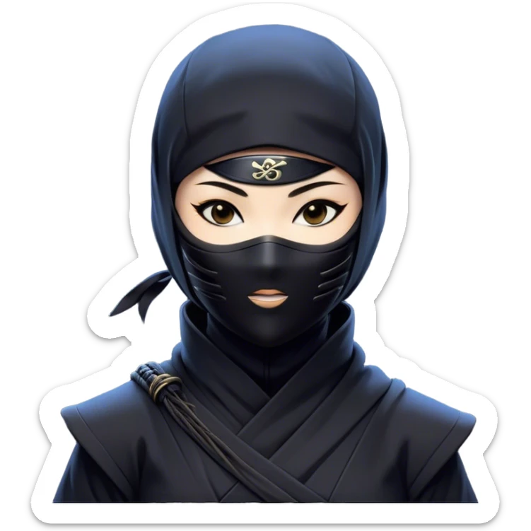 Clash of Clans aesthetic: Beautiful and Majestic Ninja Portrait Emoji, Rendered in serene poise with a gentle, confident smile and a refined masked visage, showcasing a sleek, artfully poised figure exuding calm and determined elegance in natural skin tone, Simplified yet exquisitely endearing features, highly detailed, glowing with a soft, drowsy nocturnal light, high shine, relaxed and utterly noble, stylized with an air of timeless stealth, soft glowing outline, capturing the essence of a majestic ninja whose graceful presence inspires epic covert adventures! sticker