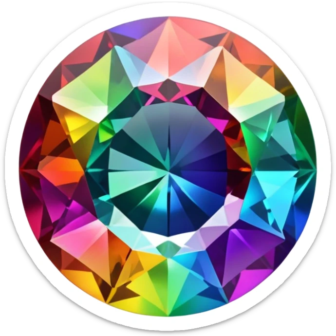 round cut rainbow gemstone with all colors of the spectrum shining through sticker