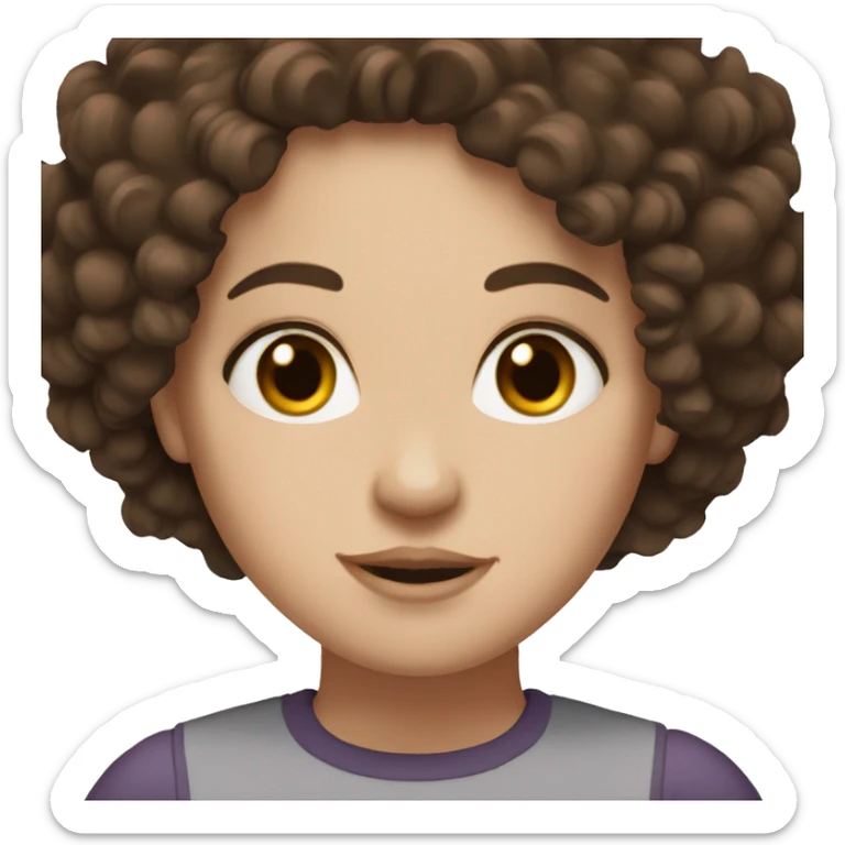 white girl with dark brown curly hair and brown eyes sticker