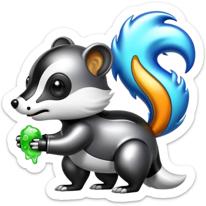 robo skunk with bacteria and fart cloud in samsung emoji style sticker