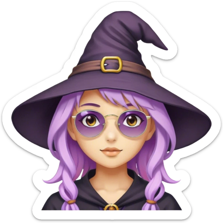 cute anime girl with lilac hair in a witch hat with sunglasses sticker